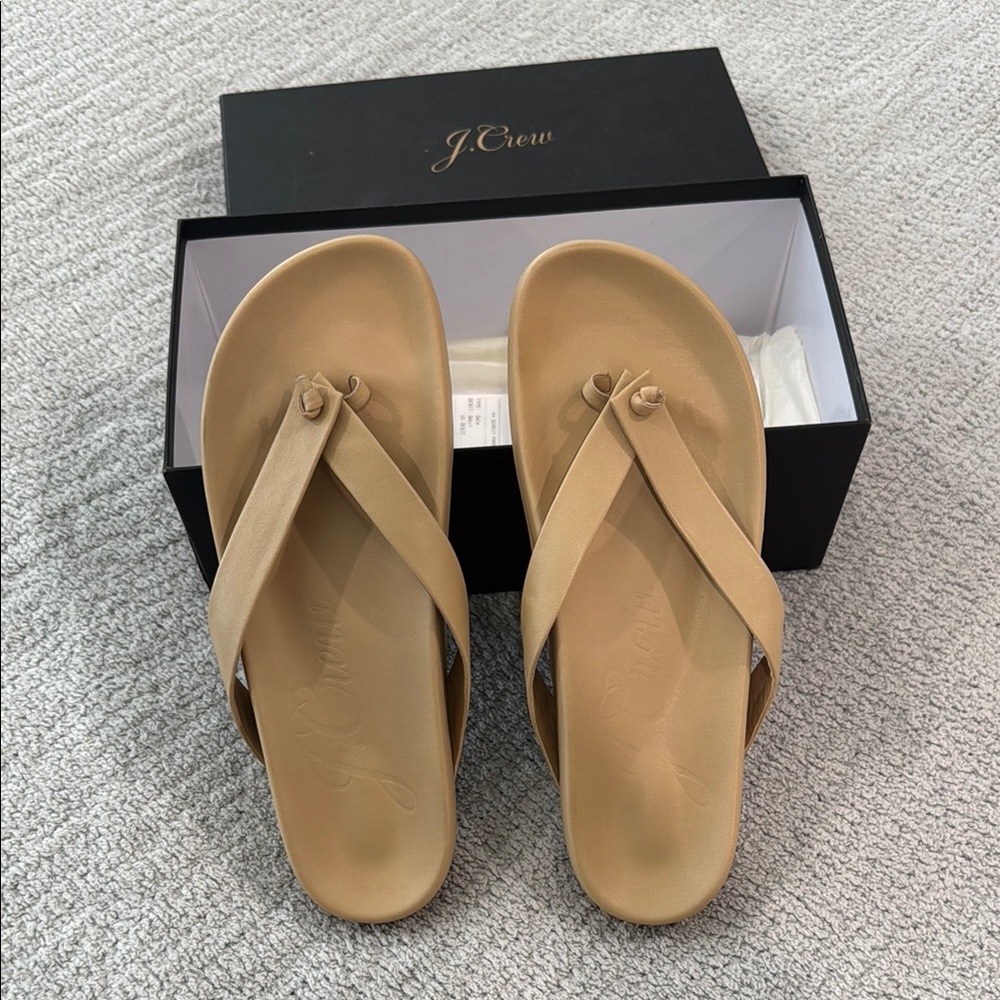 J. Crew Tan Sandals with Y-Strap and Flat Sole